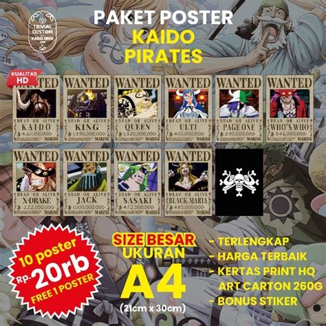 Jual Poster Bounty One Piece Wanted Kaido Satuan Ukuran A Shopee Indonesia