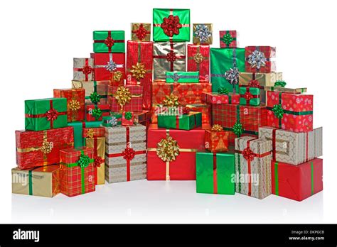 Large Group Of T Wrapped Christmas Presents Isolated On A White