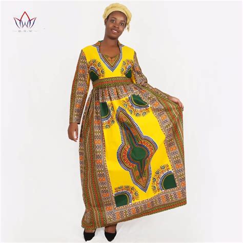 Traditional African Clothing Winter Dress Women Deep V Neck Long Sleeve Maxi Dress Dashiki Bazin