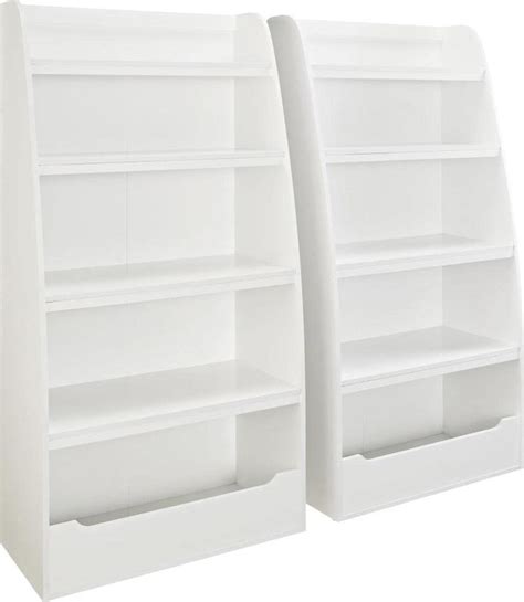Two White Bookshelves With One Open And The Other Closed