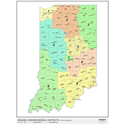 Indiana 2022 Congressional Districts Wall Map By Mapshop The Map Shop