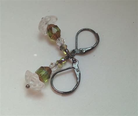Czech Glass Flower Earrings Clear And Olive Green Czech Glass Etsy