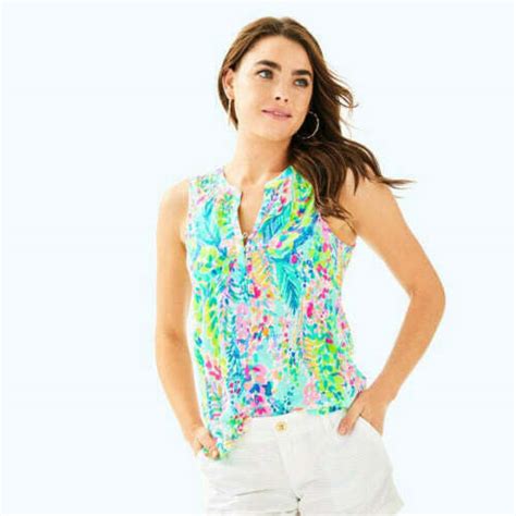 Lilly Pulitzer Essie Catch The Wave Printed Tank Blouse Top