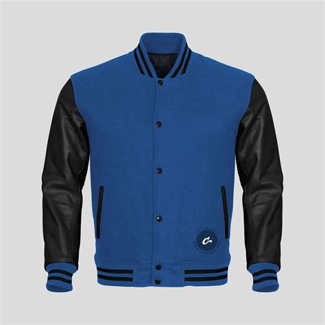Black Leather Sleeves Blue Wool Varsity Jacket Custom Letterman Jacket
