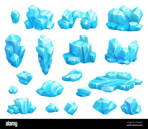 Cartoon Frozen Ice Crystals And Icicles Blocks And Icebergs Magic