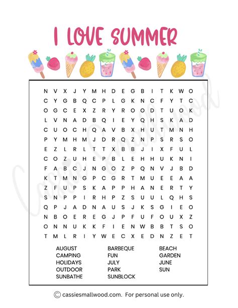 Fun Summer Word Search Printables Free Cassie Smallwood