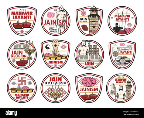 Jainism Or Jain Dharma Vector Icons With Indian Religion Isolated