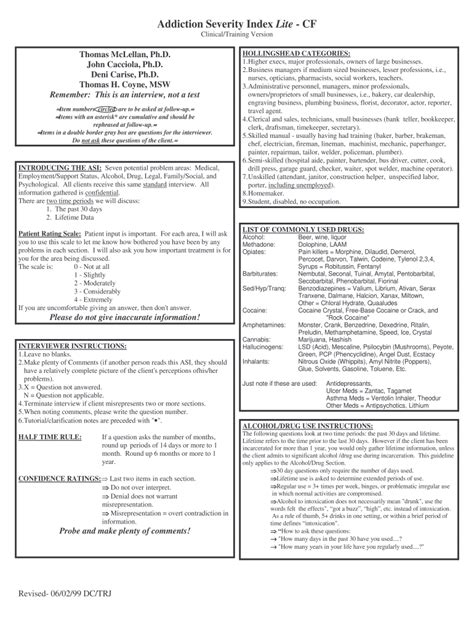 Addiction Severity Index Template Fill And Sign Printable Template