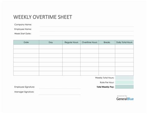 Weekly Overtime Sheet In Pdf