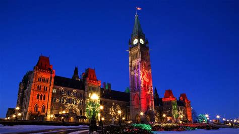 Christmas Lights On The Parliament Buildings Peace Tower Parliament