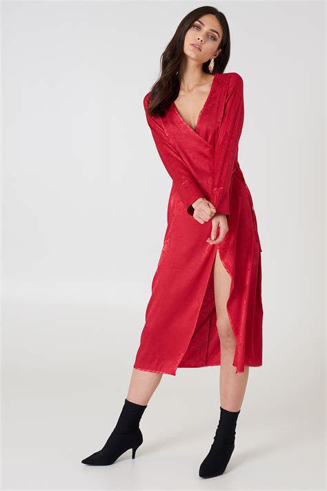 Wrapped Jacquard Satin Dress Red Na Kd