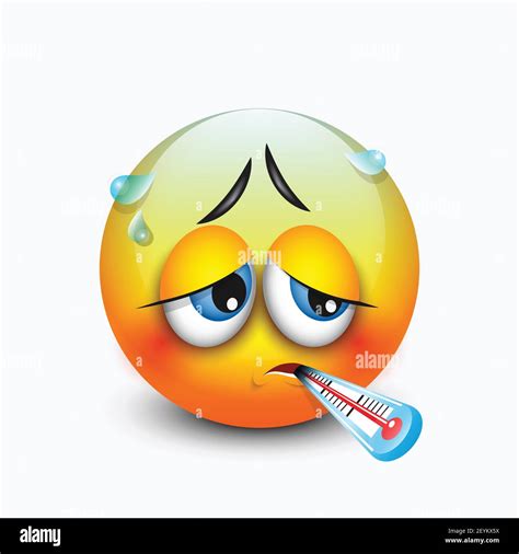 Cute Sick Emoticon Mit Thermometer Emoji Vektor Illustration Stock
