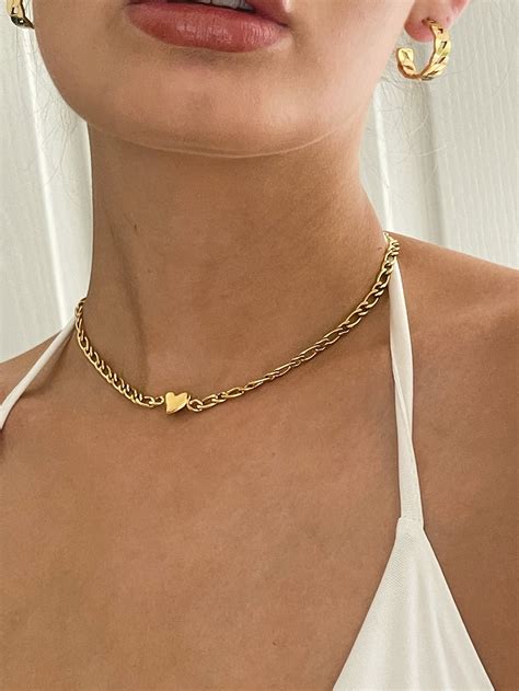 Gold Choker Necklace Gold Heart Choker Stacking Necklace Etsy Singapore