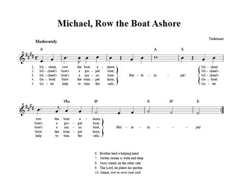 Michael Row The Boat Ashore B Flat Instrument Sheet Music Lead Sheet With Chords And Lyrics