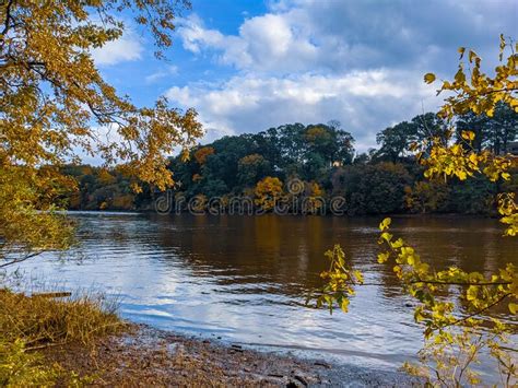 October Fall Season Time Park Scenic View Lonely Dirt Trail Along Rural