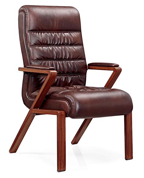 Modern Brown Leather Wooden Office Chair For Visitor 