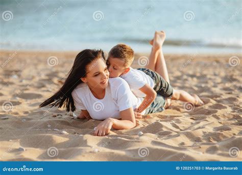 Mother And Son On The Beach Stock Image Image Of Outside Mother