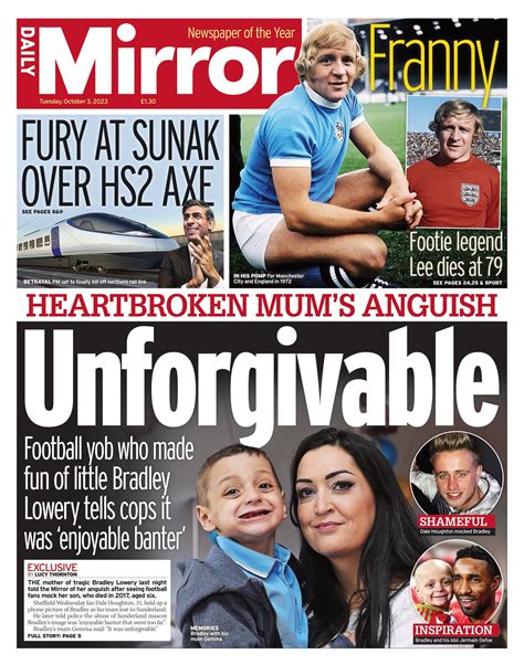 Daily Mirror Front Page 3rd Of October 2023 Tomorrows Papers Today