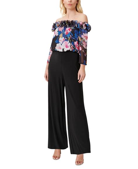adrianna papell ruffled floral print jumpsuit in black multi modesens