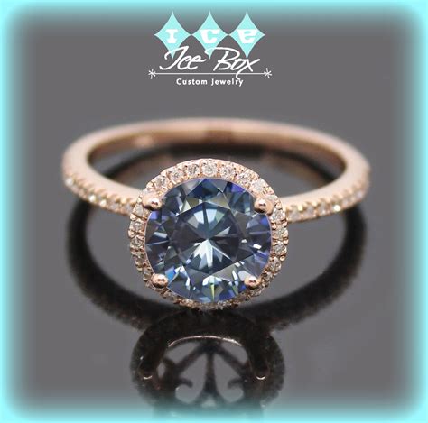 Blue Moissanite Engagement Ring 12ct Round Blue By Intheicebox