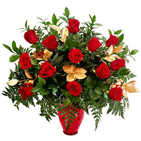 Luxury 36 Red Roses Bouquet With Gold Leaves Love Flowers Miami