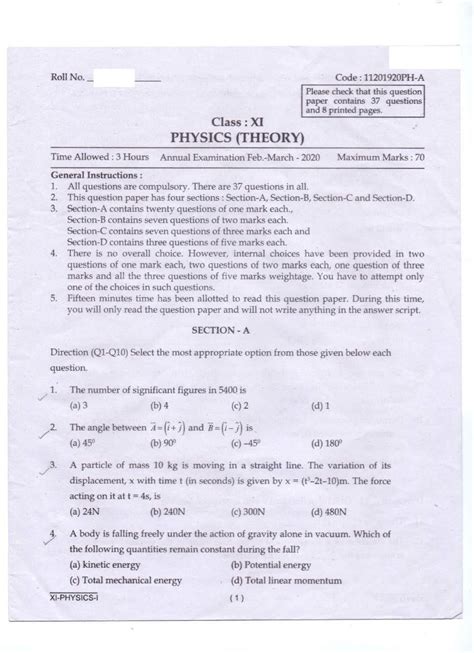 CBSE Class Annual Exam Question Paper Physics