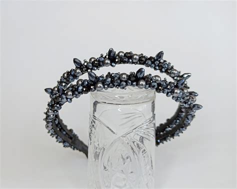 Pearl Jeweled Headband Crystal Headpiece For Bride Black Etsy