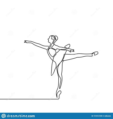 Continuous Line Drawing Of Girl Dancing Ballet Ballerina Concept
