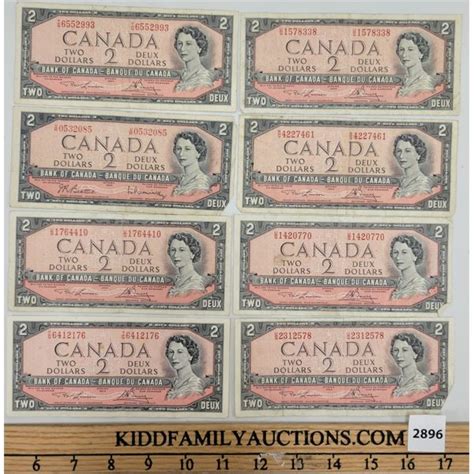 Lot Of 8 1954 Canada 2 Banknotes