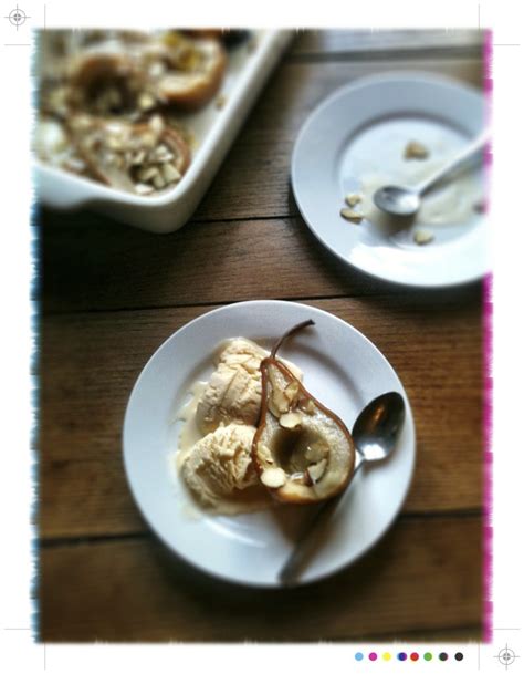 Toast Roasted Pears With Almonds And Homemade Vanilla Ice Cream