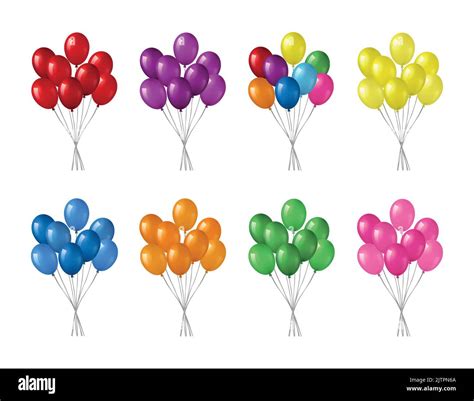 Bunches Of Colorful Helium Balloons Isolated On White Background Stock
