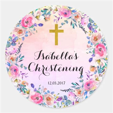 Christening Baptism Sticker Gold Cross