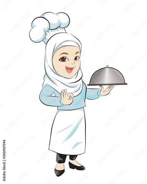 Woman Muslim Chef Chef Mascot Vector Illustration Isolated Cartoon