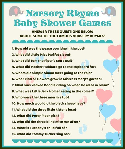 Nursery Rhyme Baby Shower Games 10 Free Pdf Printables Printablee