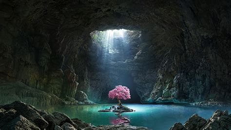 Hd Wallpaper Cave Water Reflection Stone Inside Volcanic Cueva