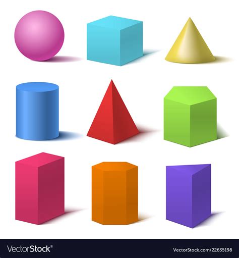 Realistic Detailed 3d Color Basic Shapes Set Vector Image