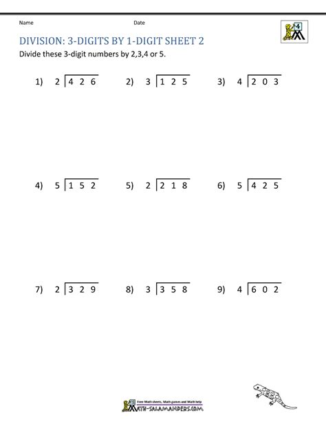 4th Grade Long Division Worksheets