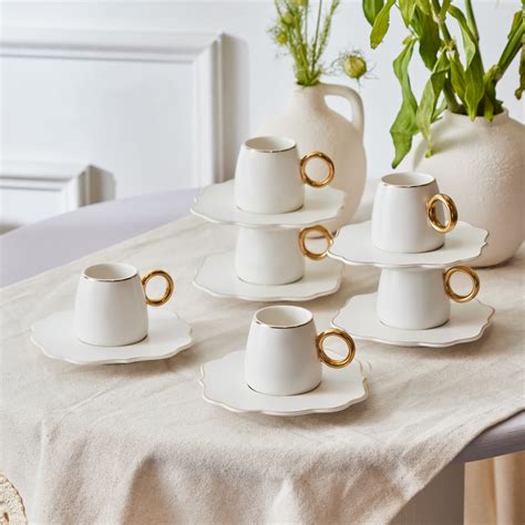 Karaca Oya 12 Piece Porcelain Espresso Turkish Coffee Cup Set For 6