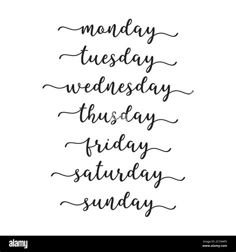 Hand Lettered Days Of The Week Calligraphy Words Monday Tuesday