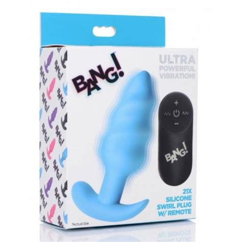 Bang Remote Control 21x Vibrating Silicone Swirl Butt Plug Blue Sex Toys At Adult Empire