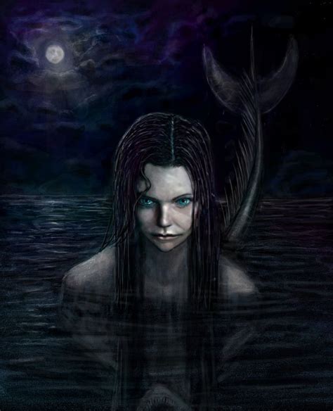 A Woman With Long Hair Standing In The Water Under A Full Moon And