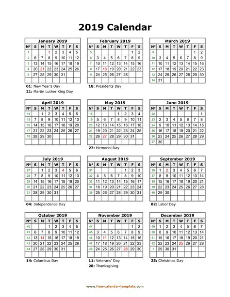 Calendar 2019 View Free Calendar Template