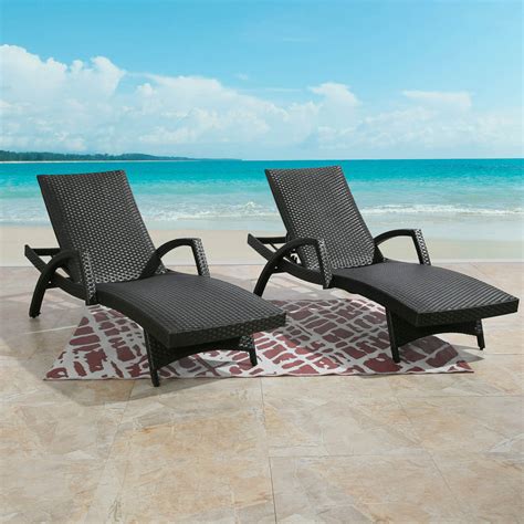 Ulax Furniture Outdoor Woven Padded 2 Pack Aluminum Chaise Lounge Armed