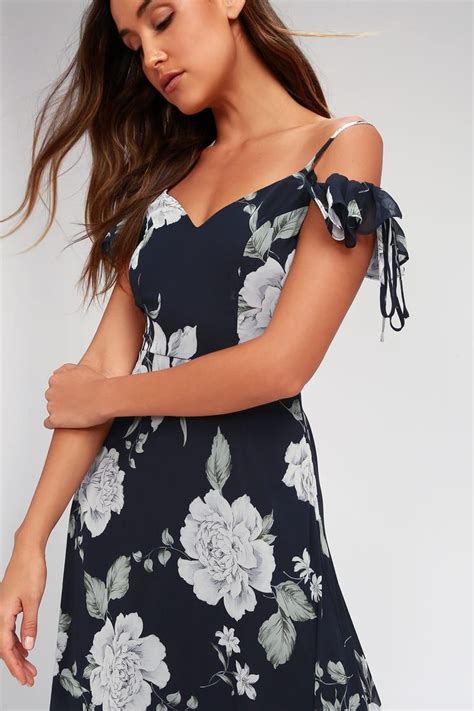 A Bouquet Navy Blue Floral Print Off The Shoulder Maxi Dress Shoulder Maxi Dress Dresses