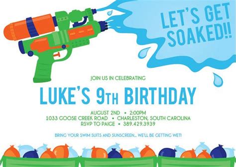 Boys Water Gun Party 15 Printed Invitations By Cranberrydesign Water