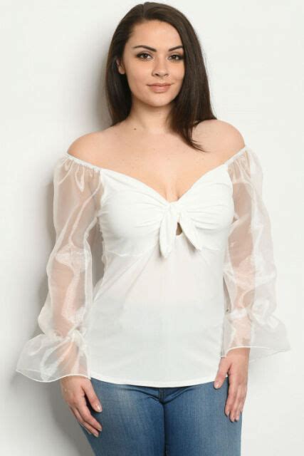 Womens Plus Size Ivory White Cold Shoulder Top 3x Sheer Long Sleeves