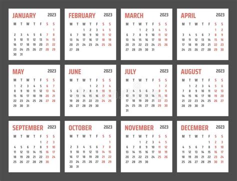 2023 Year Calendar Calendar Design For 2023 Starts Monday Stock Vector