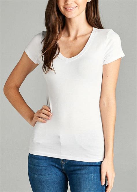 V Neck Basic T Shirt White Basic Long Sleeve Slow Fashion Trendy Fashion Career Wear White