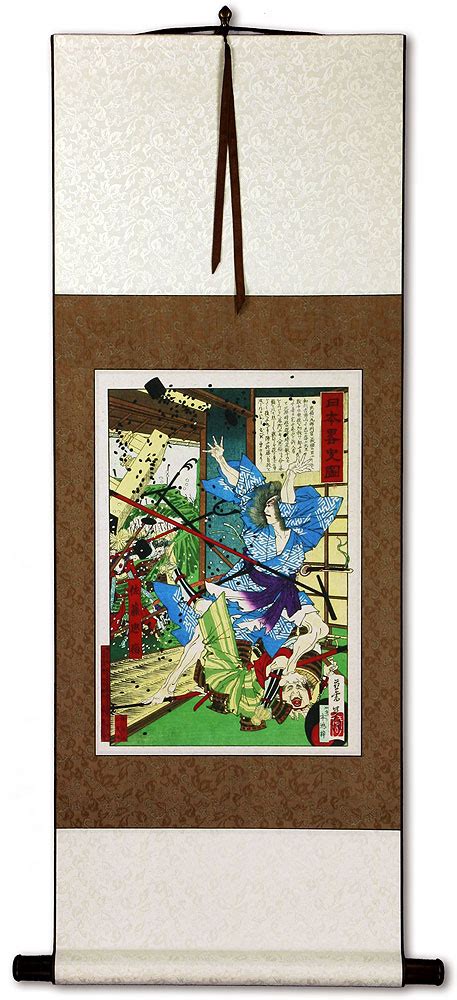 Samurai In Battle Japanese Woodblock Print Repro Wall Scroll
