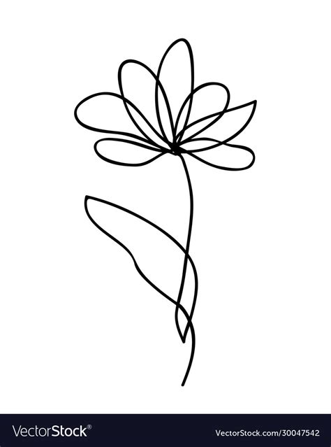 One Line Drawing Abstract Flower Hand Drawn Vector Image